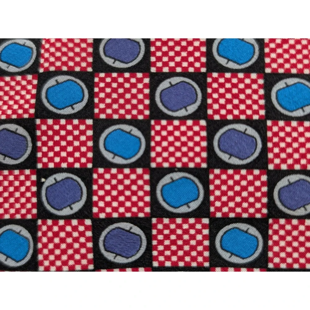 Oleg Cassini Mens Silk Tie Red Blue Geometric Checkered Handmade in Italy 57 x 4 - Picture 4 of 6